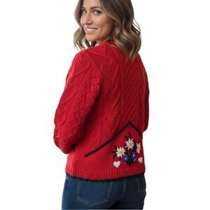 Vintage Obermeyer Small 100% Wool Red Cardigan Sweater